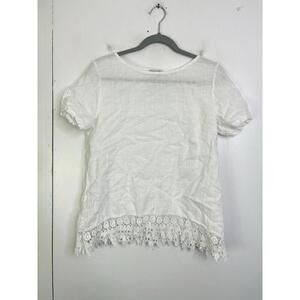 Terzo Millennio Top Womens Medium Linen Italy Made Eyelet Design Hem White